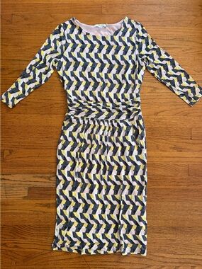 Anthropologie Boden Women’s Geometric Print Sheath Dress in Yellow, Pink & Black